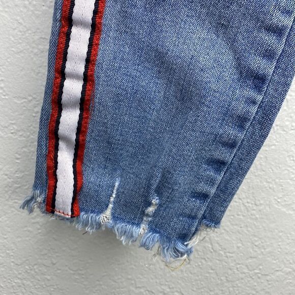 Zara Basic Denim Skinny Frayed Jeans W White & Red Stripe down Sides 2 - Picture 4 of 9